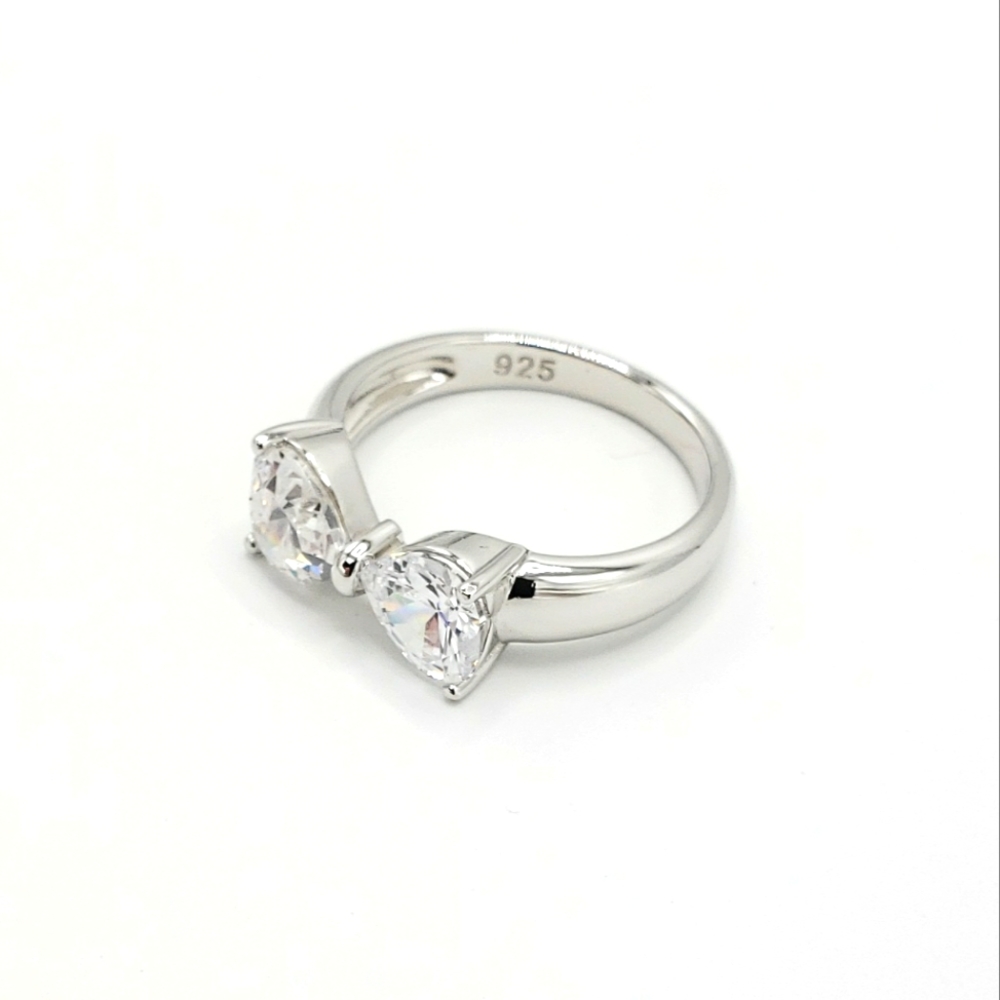 Heart Shaped CZ Bow Silver Ring